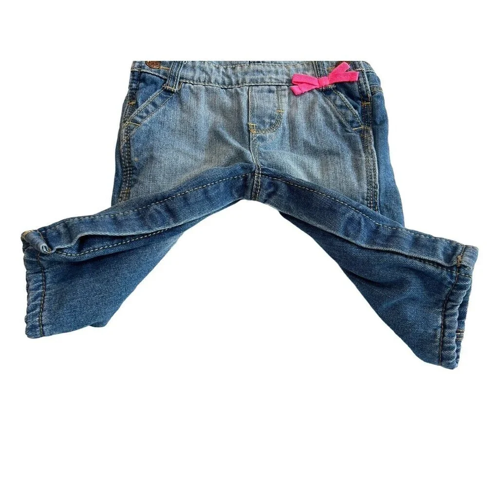 Vintage OSHKOSH B'GOSH Bib Overalls Denim Blue Jeans Pink Bow Fleeced Lined 9M